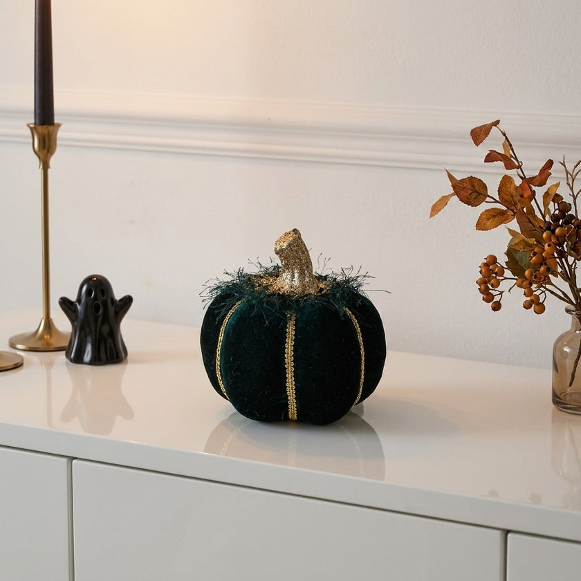 Dovleac decorativ din catifea verde 15cm