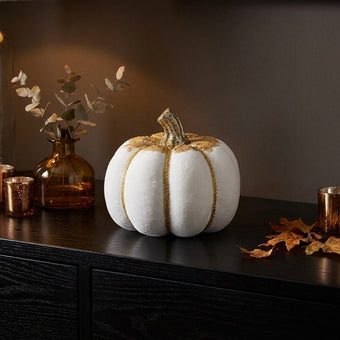 Dovleac decorativ din catifea alb 20cm