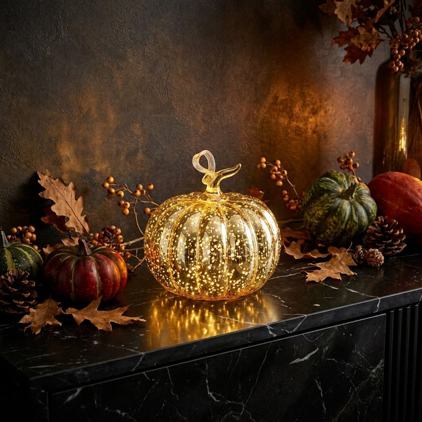 Dovleac decorativ auriu cu LED 14cm