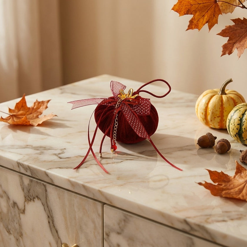 Decorațiune de toamnă rodie din catifea 10cm