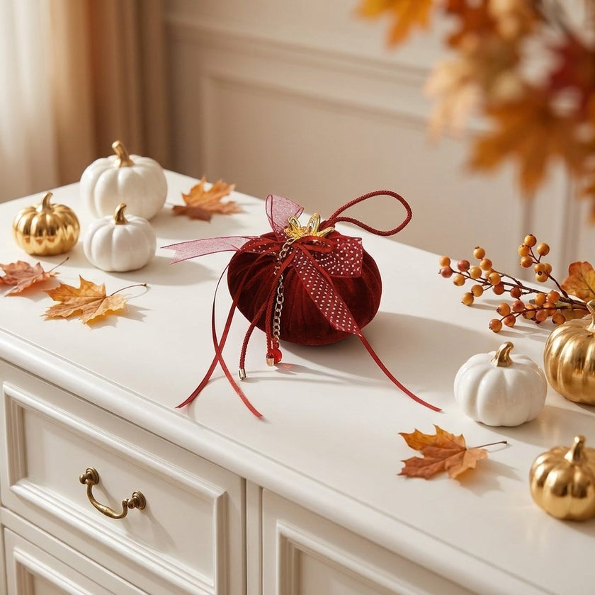 Decorațiune de toamnă rodie din catifea 10cm