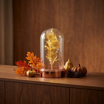 Decorațiune luminoasă cupolă cu floare aurie și LED 20cm