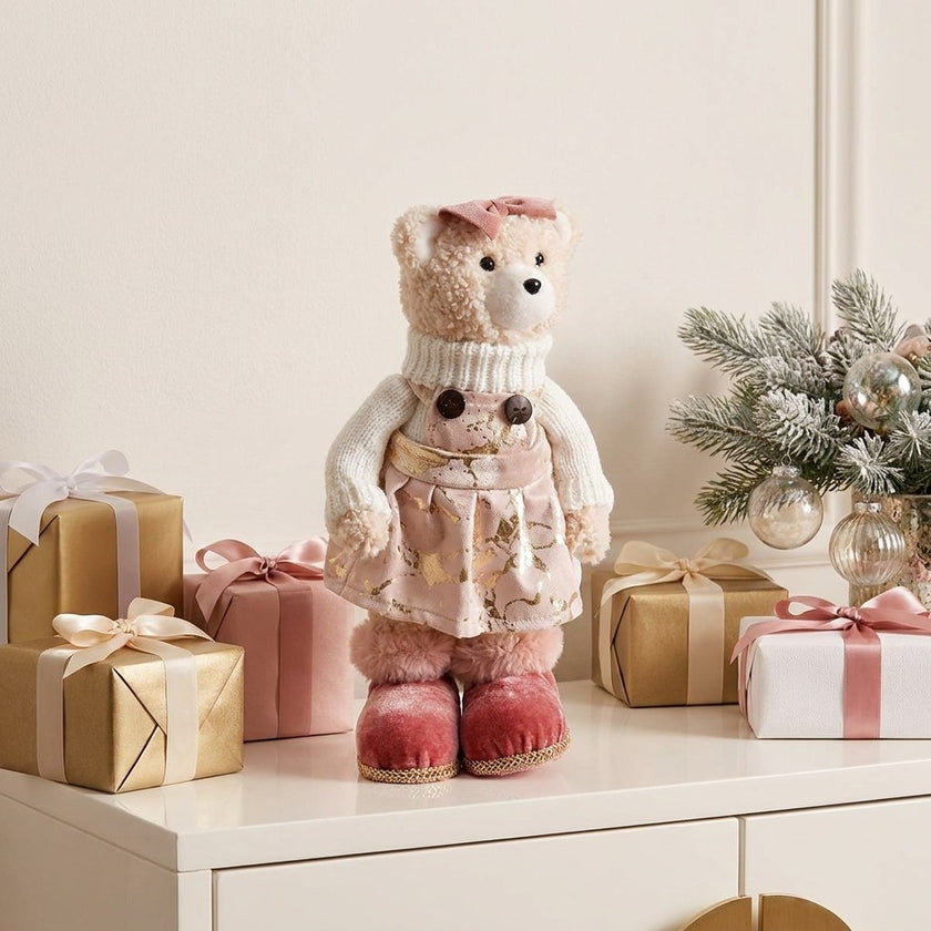 Figurină ursuleț fetiță roz 23cm