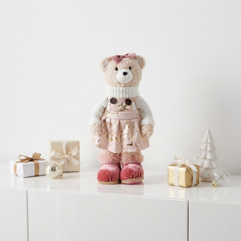 Figurină ursuleț fetiță roz 23cm