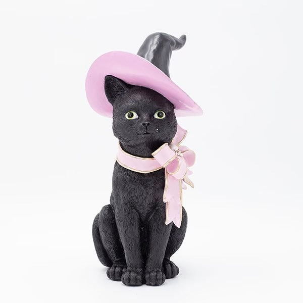 Figurină de Halloween pisică neagră cu pălărie 30cm