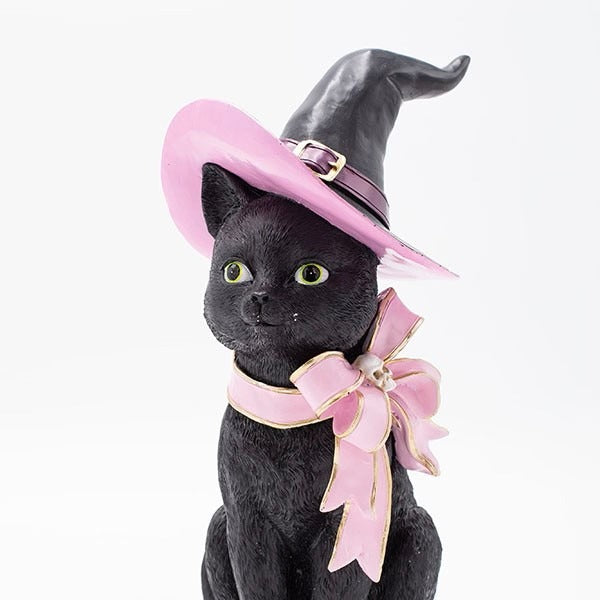 Figurină de Halloween pisică neagră cu pălărie 30cm