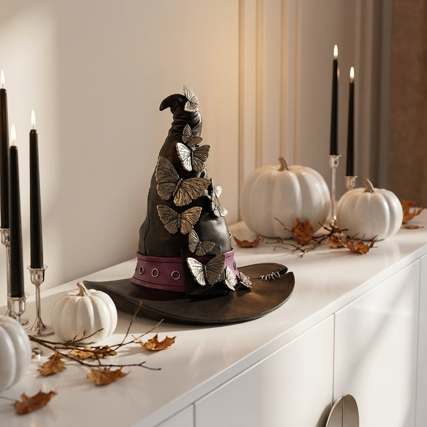 Figurină de Halloween pălărie de vrăjitoare cu fluturi 22cm