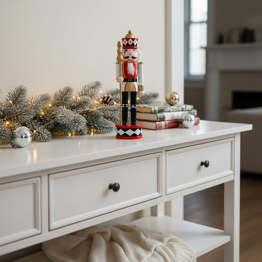 Spărgător de nuci decorativ Crăciun, din lemn, alb, 30 cm