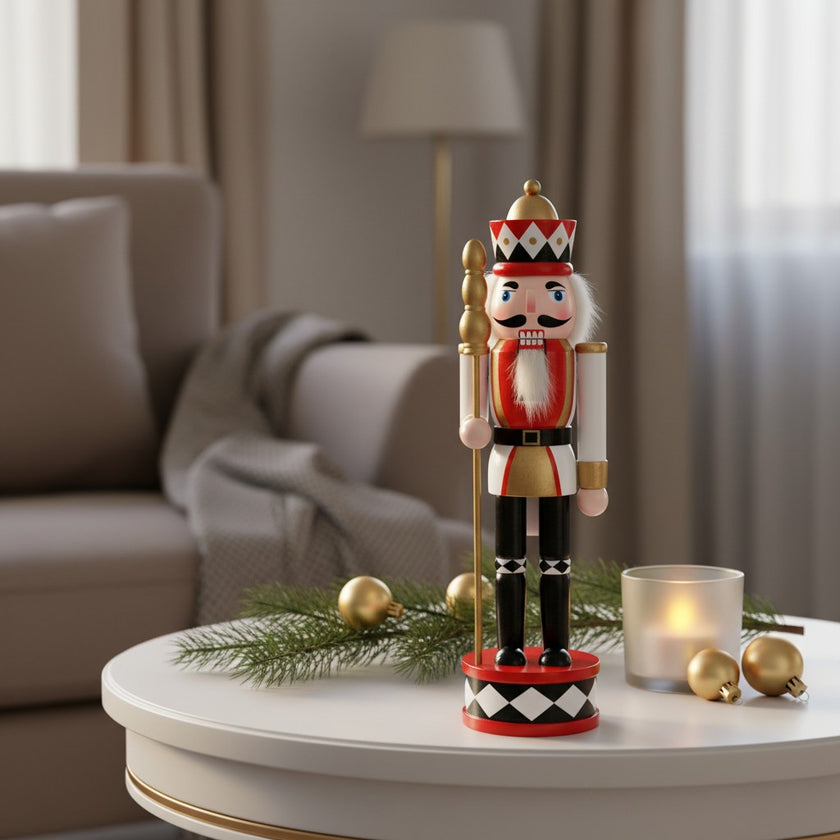 Spărgător de nuci decorativ Crăciun, din lemn, alb, 30 cm