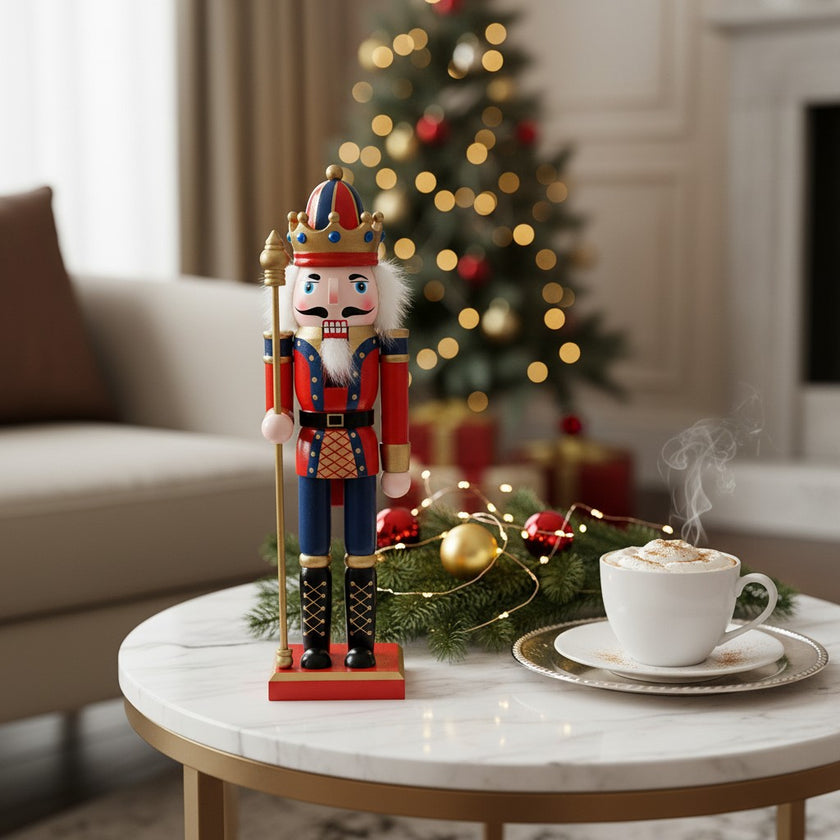 Spărgător de nuci decorativ Crăciun, din lemn, roșu, 30 cm