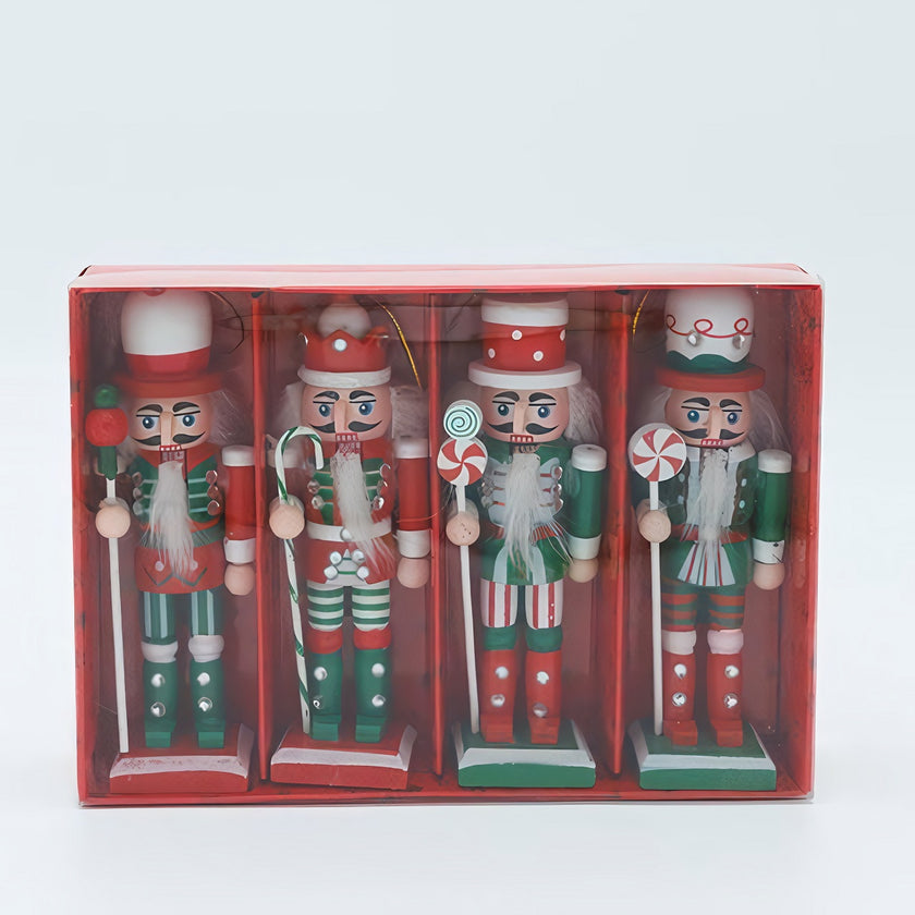 Set 4 spărgători de nuci din lemn pentru Crăciun, roșu și verde, 13cm