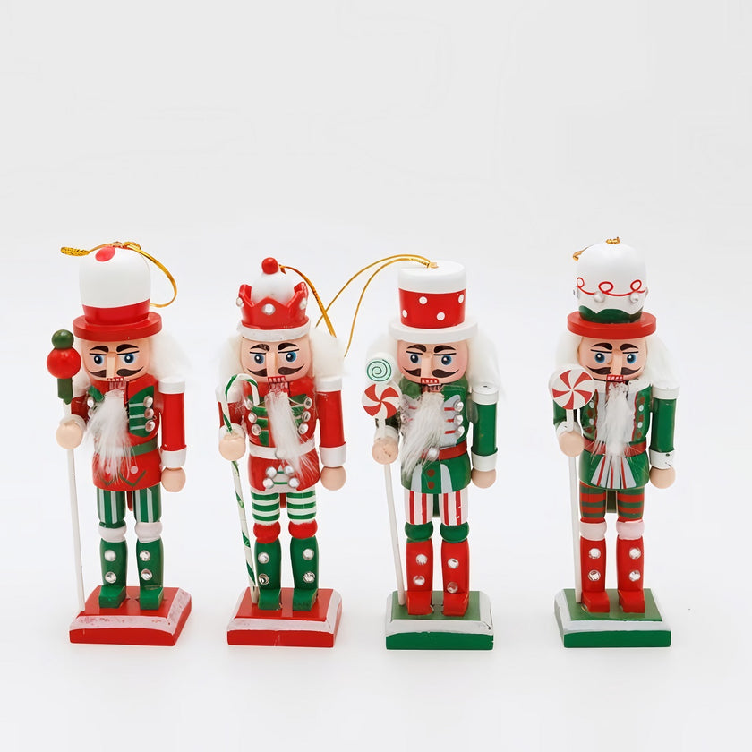 Set 4 spărgători de nuci din lemn pentru Crăciun, roșu și verde, 13cm