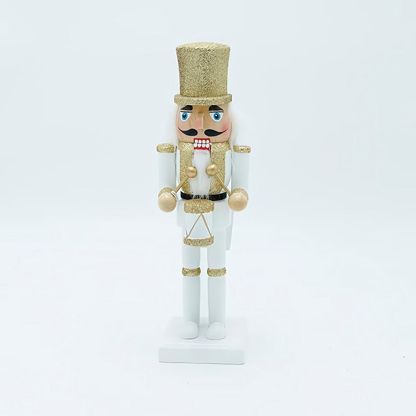 Spărgător de nuci decorativ Crăciun, din lemn, alb și auriu, 25cm