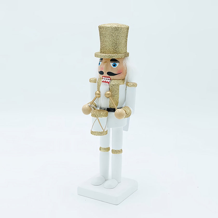 Spărgător de nuci decorativ Crăciun, din lemn, alb și auriu, 25cm