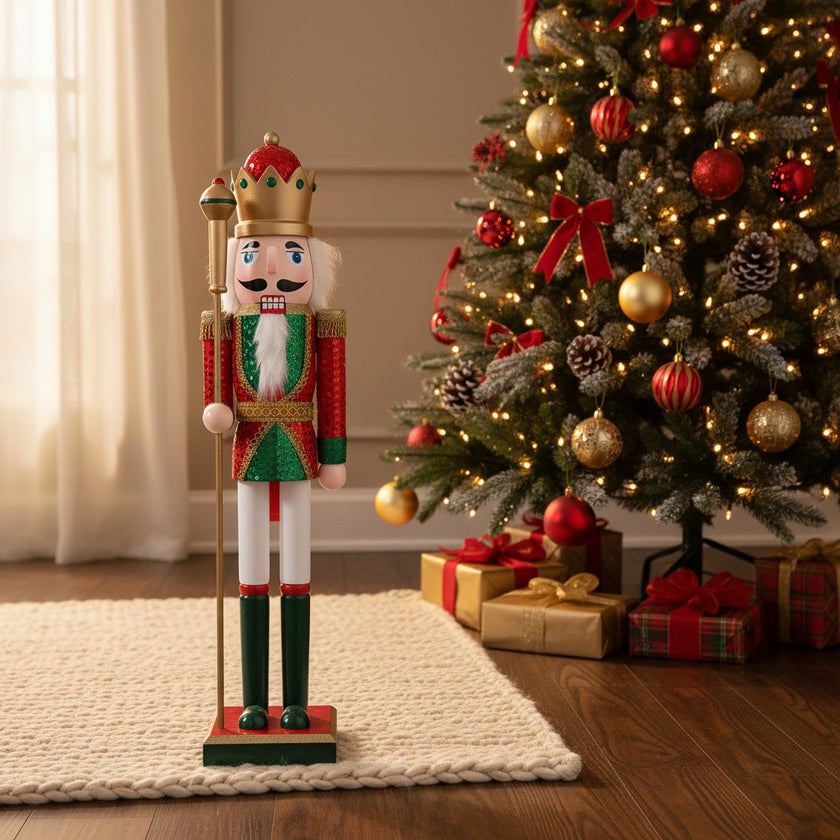 Spărgător de nuci decorativ Crăciun, din lemn, roșu, 60 cm