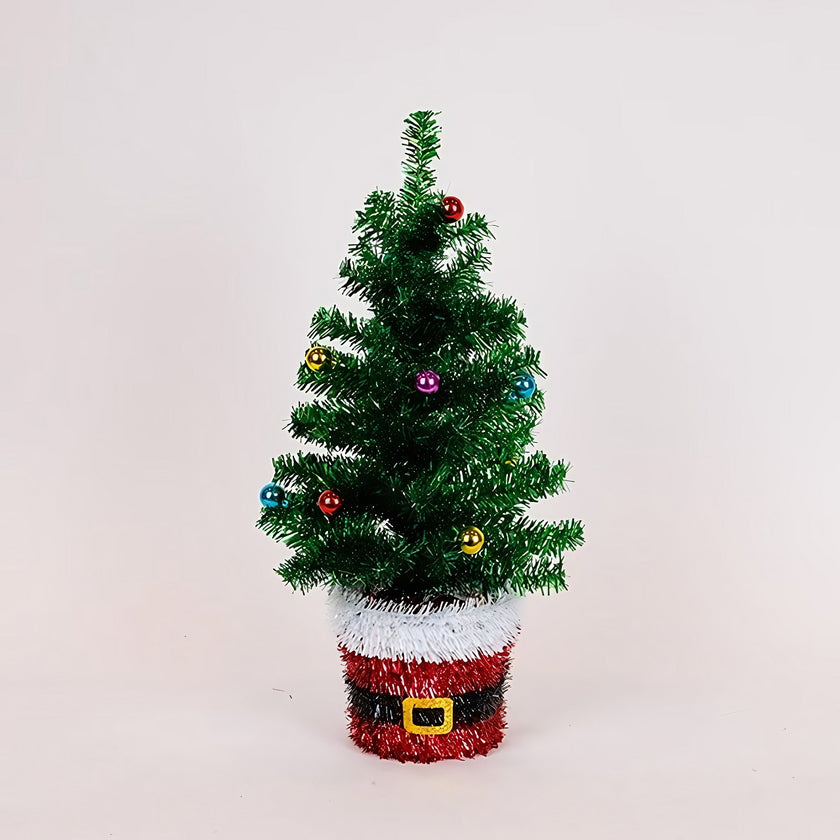 Brad artificial decorativ de masă, în ghiveci Moș Crăciun, verde, 45cm