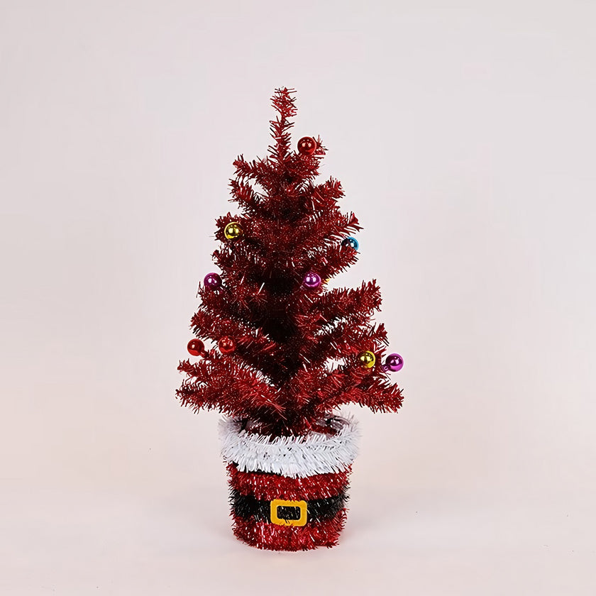 Brad artificial decorativ de masă, în ghiveci Moș Crăciun, roșu, 45cm