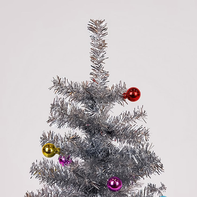 Brad artificial decorativ de masă, în ghiveci Moș Crăciun, argintiu, 45cm