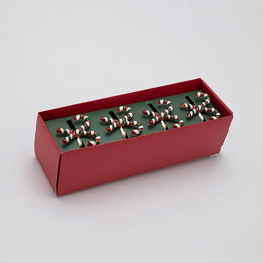Set 4 inele pentru șervețele, cu acadele de Crăciun, metal, 3cm