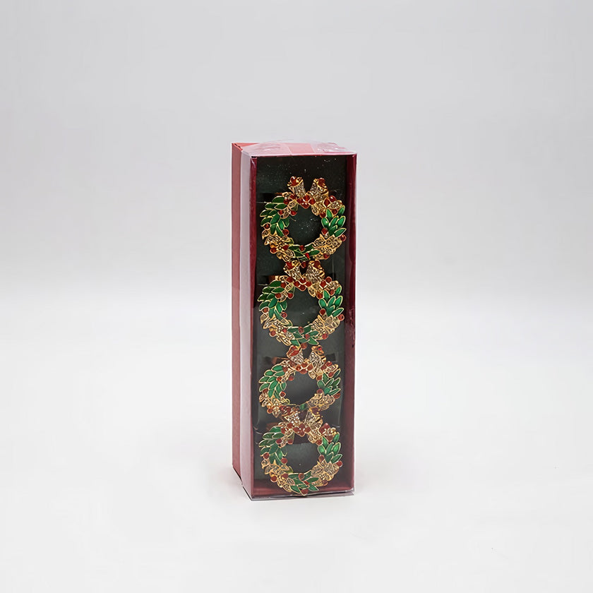 Set 4 inele pentru șervețele, în formă de coroniță de Crăciun, metal, 4cm