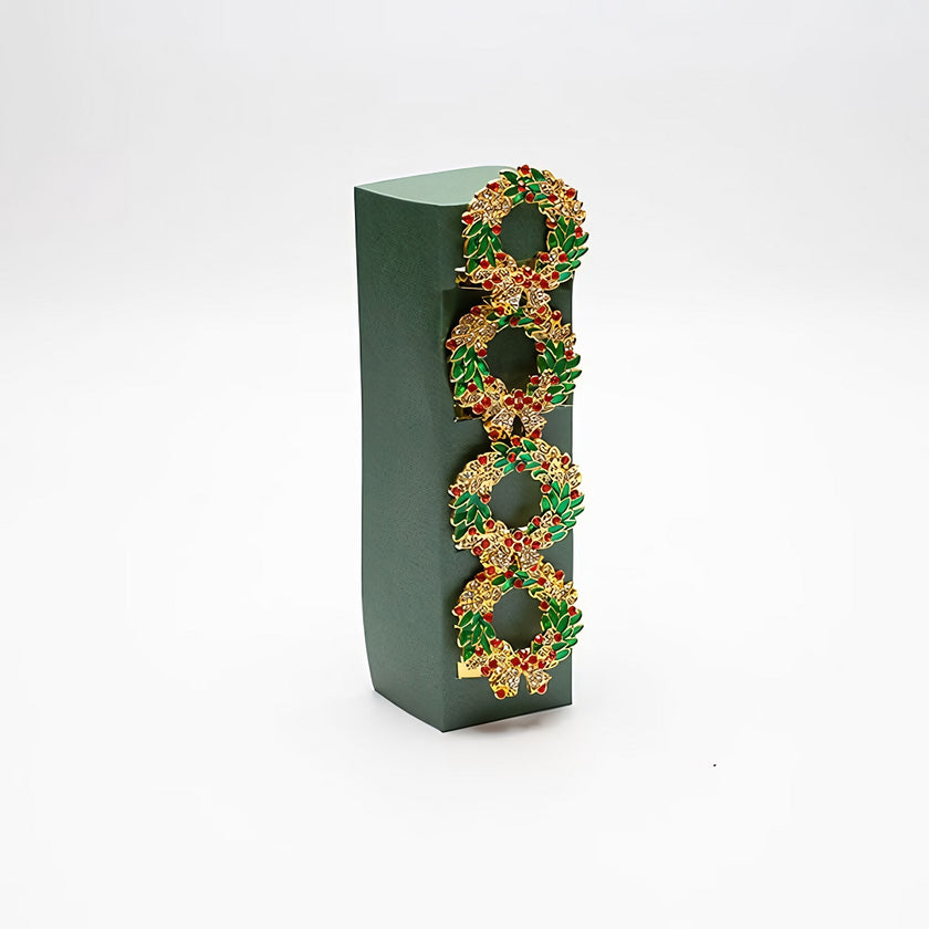 Set 4 inele pentru șervețele, în formă de coroniță de Crăciun, metal, 4cm