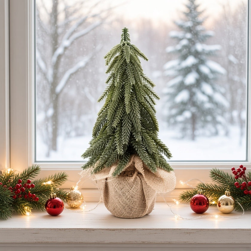 Brad artificial decorativ în ghiveci, verde, 36cm