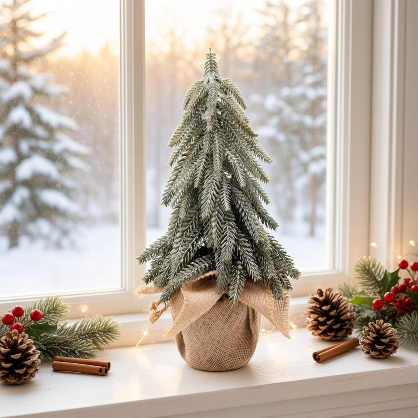 Brad artificial decorativ nins, în ghiveci, verde, 36cm