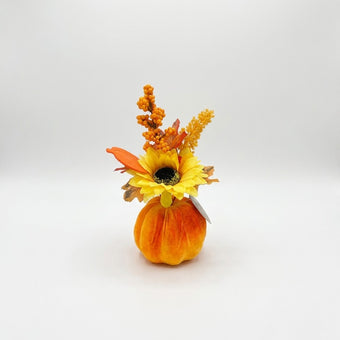 Aranjament decorativ cu dovleac catifelat portocaliu 22cm