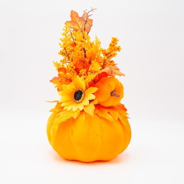 Aranjament decorativ cu dovleac catifelat portocaliu 37cm