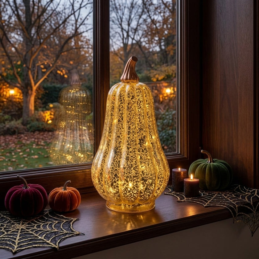 Dovleac decorativ auriu cu LED 24cm