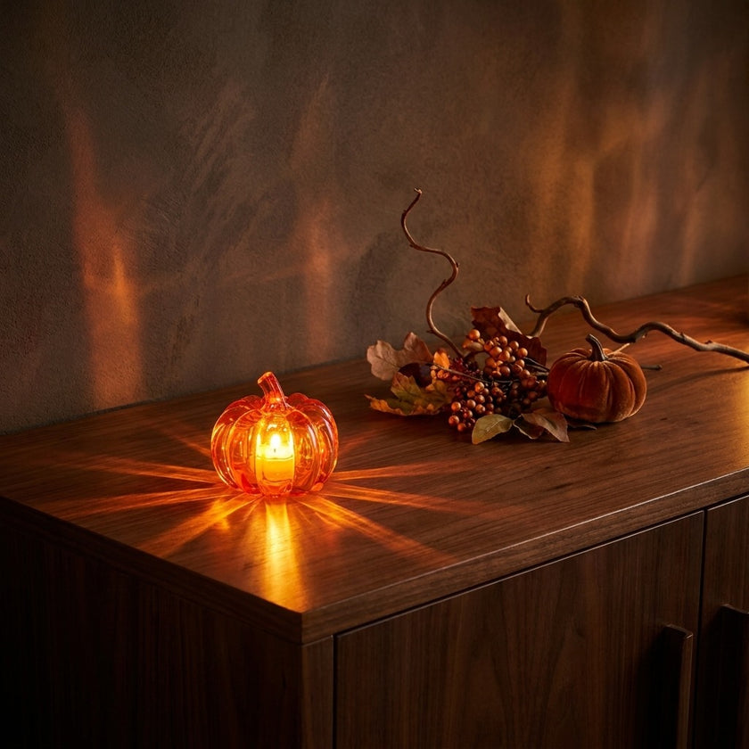 Dovleac decorativ portocaliu cu LED 8cm