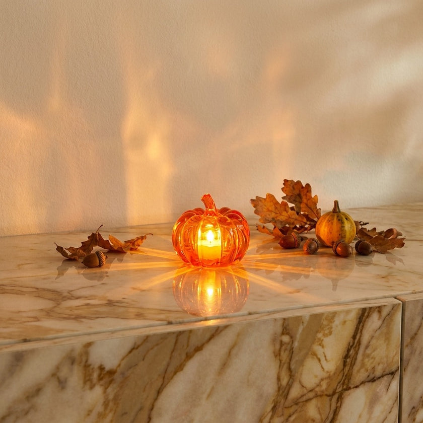 Dovleac decorativ portocaliu cu LED 8cm