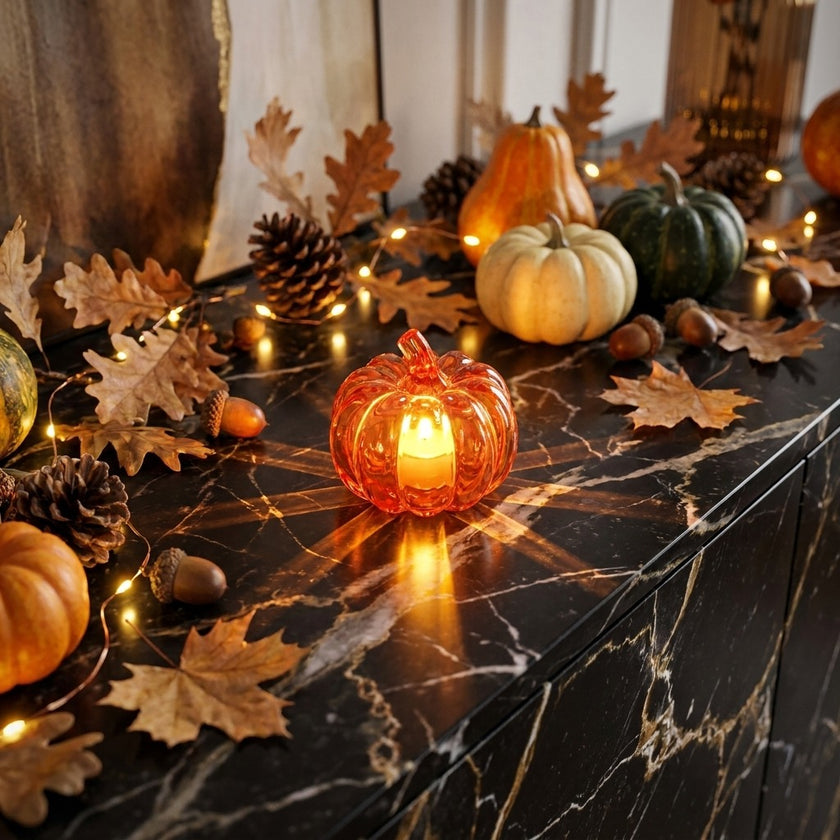 Dovleac decorativ portocaliu cu LED 8cm