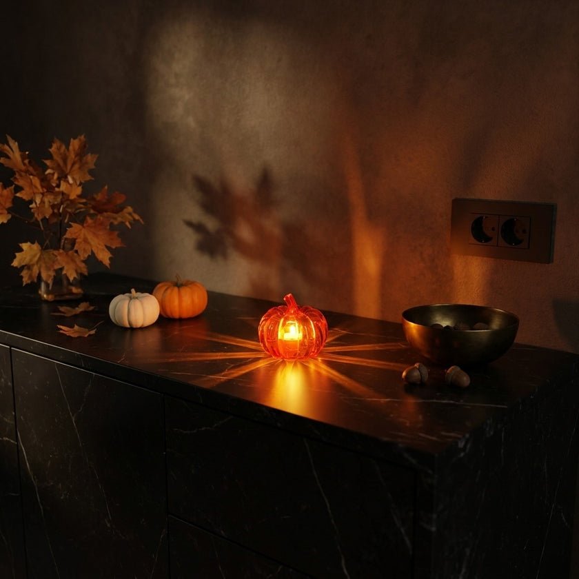 Dovleac decorativ portocaliu cu LED 8cm