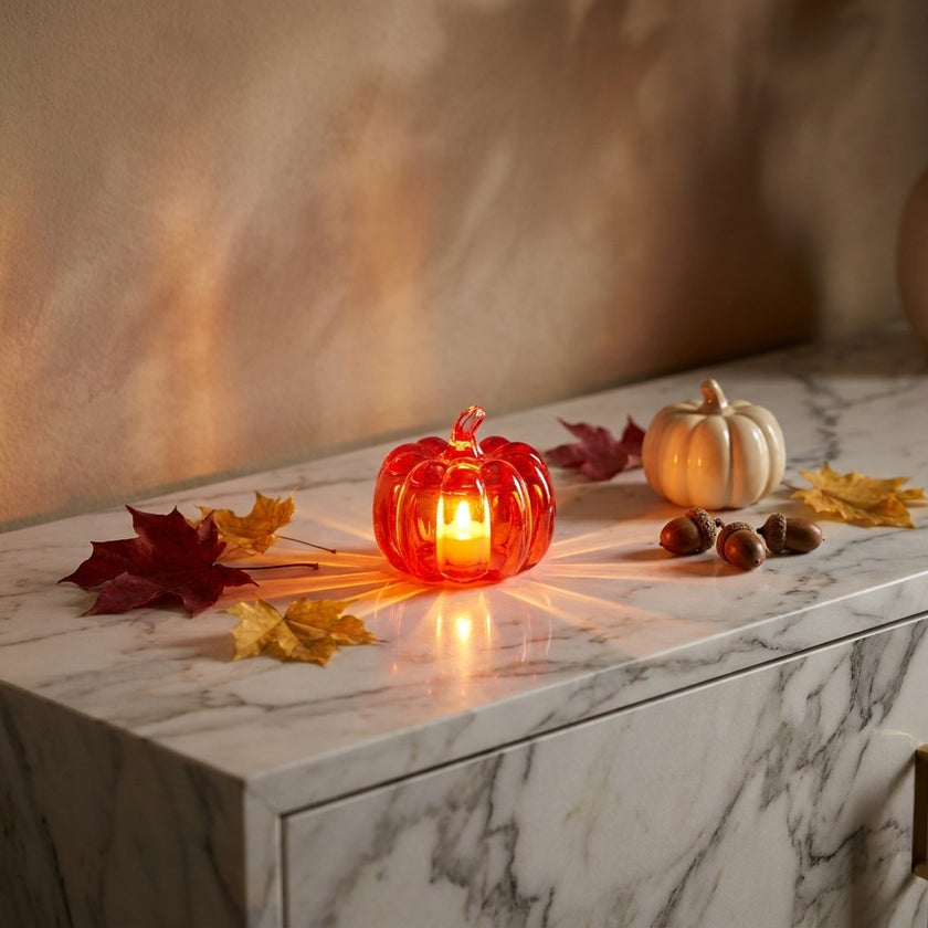 Dovleac decorativ roșu cu LED 8cm