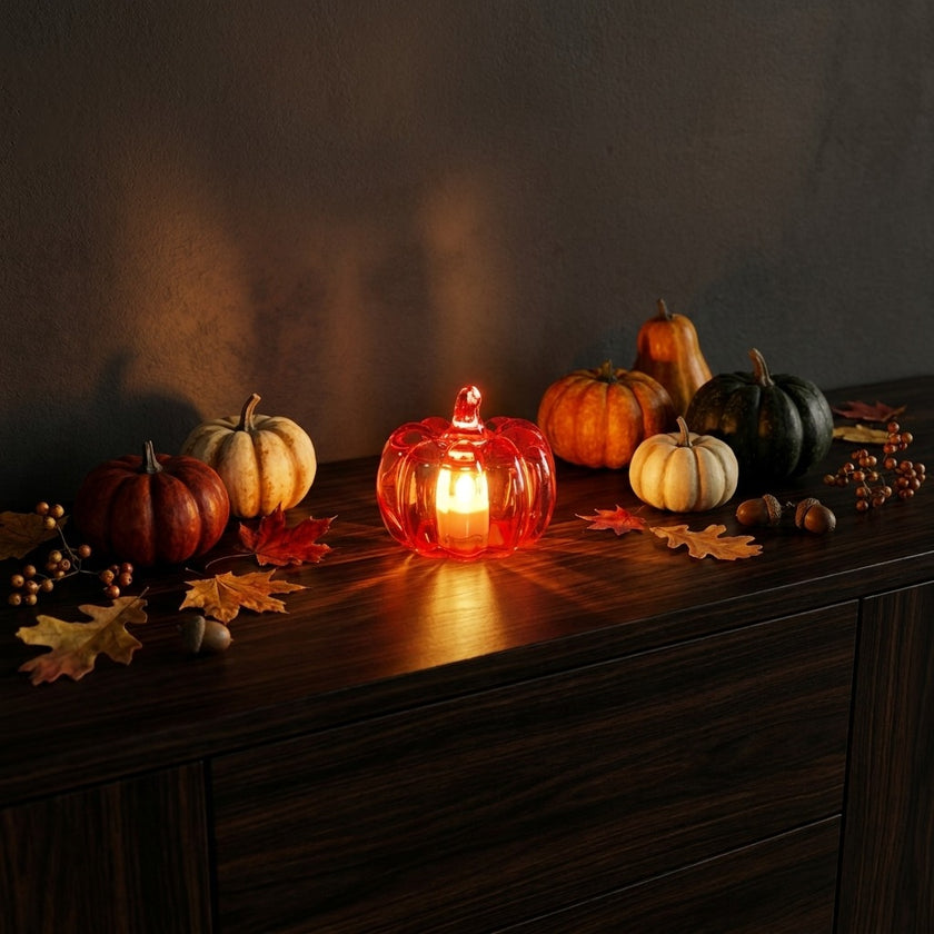 Dovleac decorativ roșu cu LED 8cm