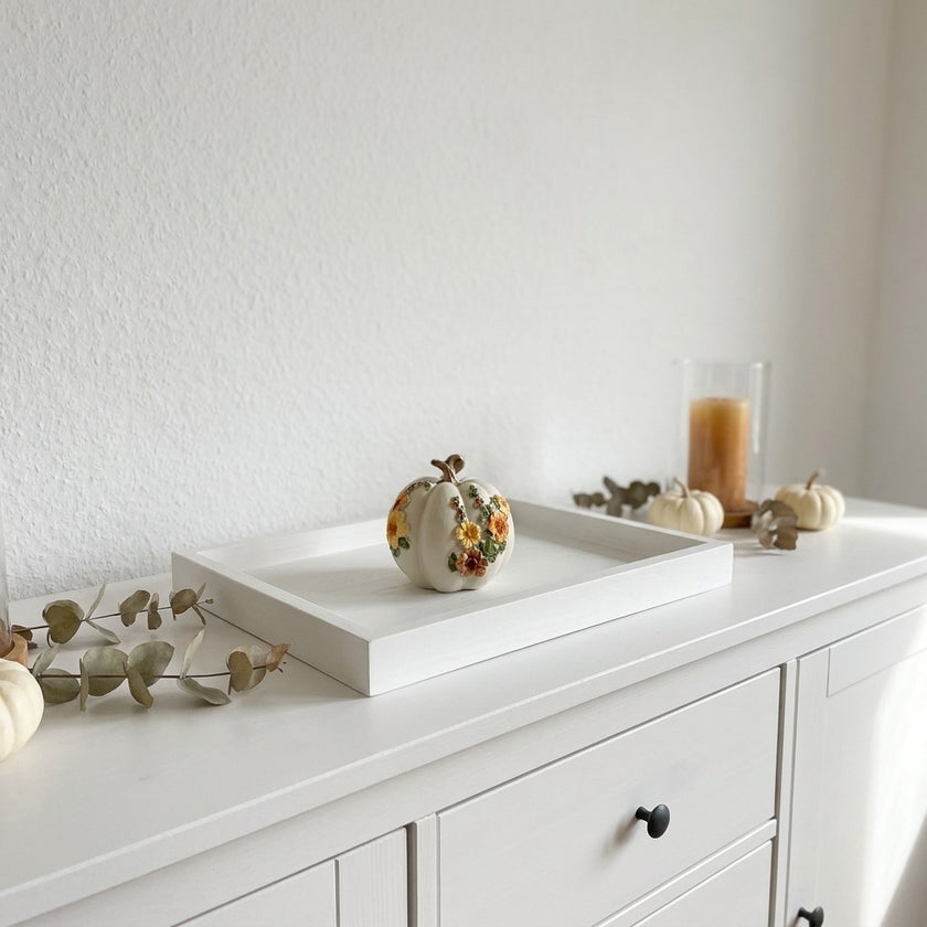 Dovleac decorativ alb cu flori 10cm