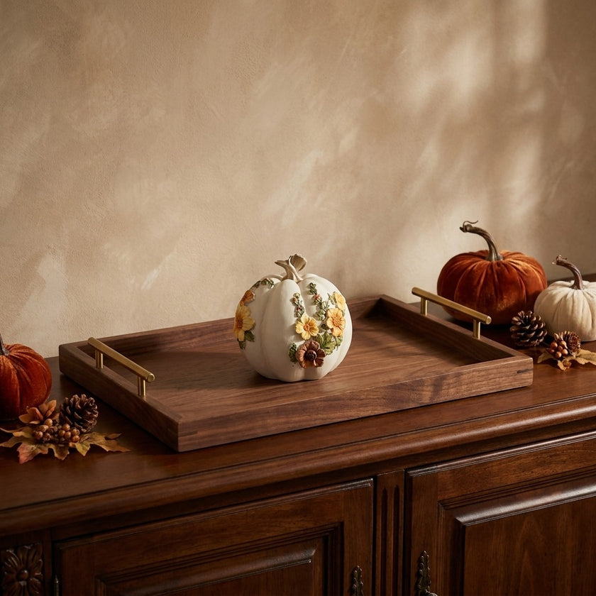 Dovleac decorativ alb cu flori 10cm