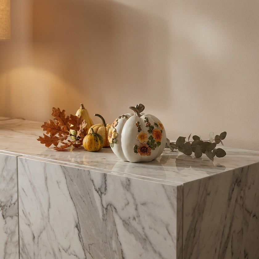 Dovleac decorativ alb cu flori 10cm