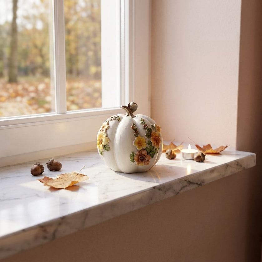 Dovleac decorativ alb cu flori 10cm