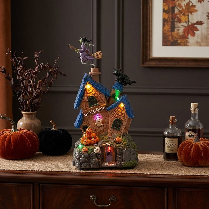 Decorațiune de Halloween casă cu LED și muzică 24cm