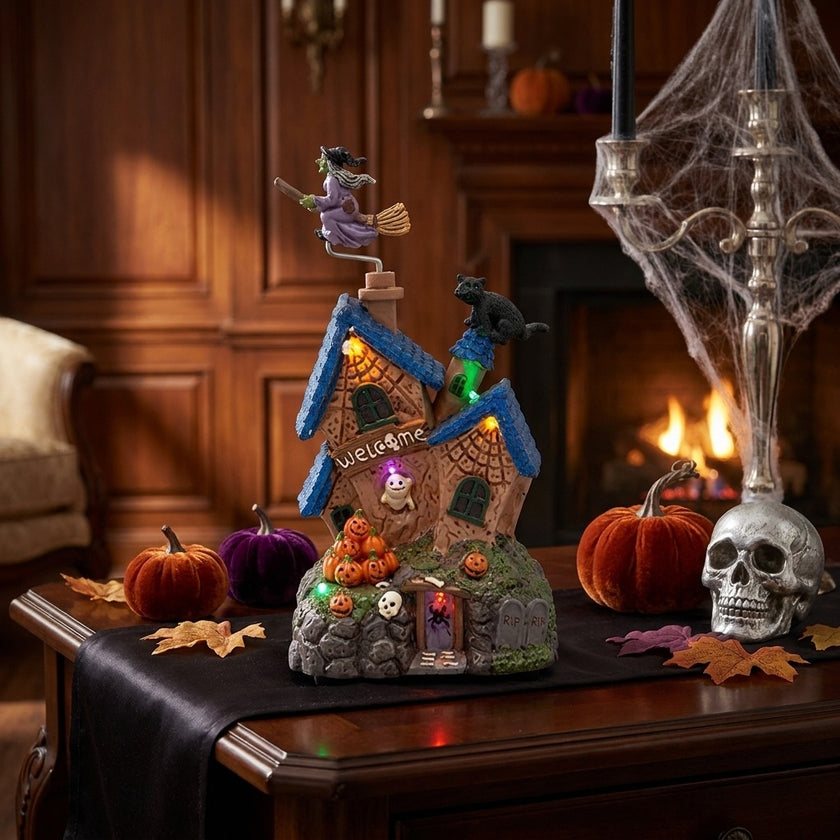 Decorațiune de Halloween casă cu LED și muzică 24cm