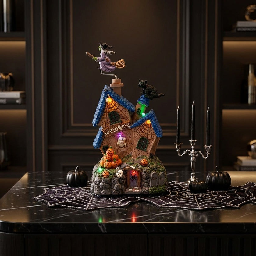 Decorațiune de Halloween casă cu LED și muzică 24cm