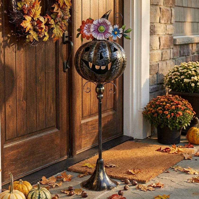 Dovleac decorativ de Halloween pe suport metalic 85cm