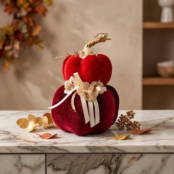 Dovleac decorativ catifelat roșu 22cm