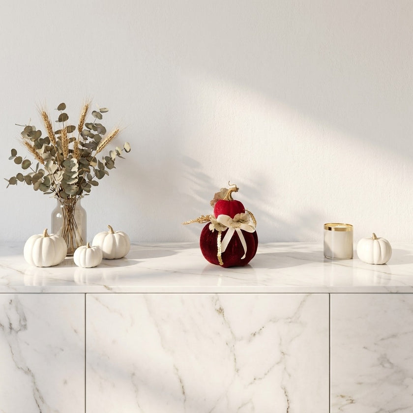 Dovleac decorativ catifelat roșu 13cm