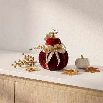 Dovleac decorativ catifelat roșu 13cm