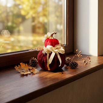 Dovleac decorativ catifelat roșu 13cm