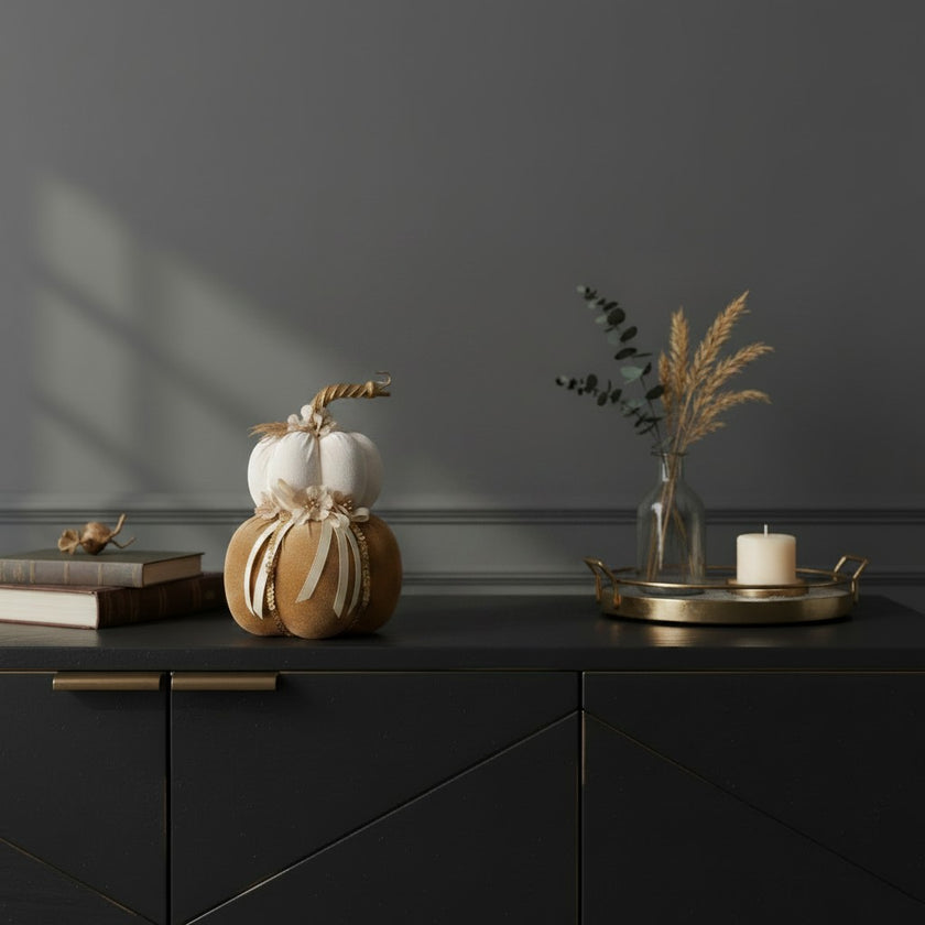 Dovleac decorativ catifelat bej 22cm