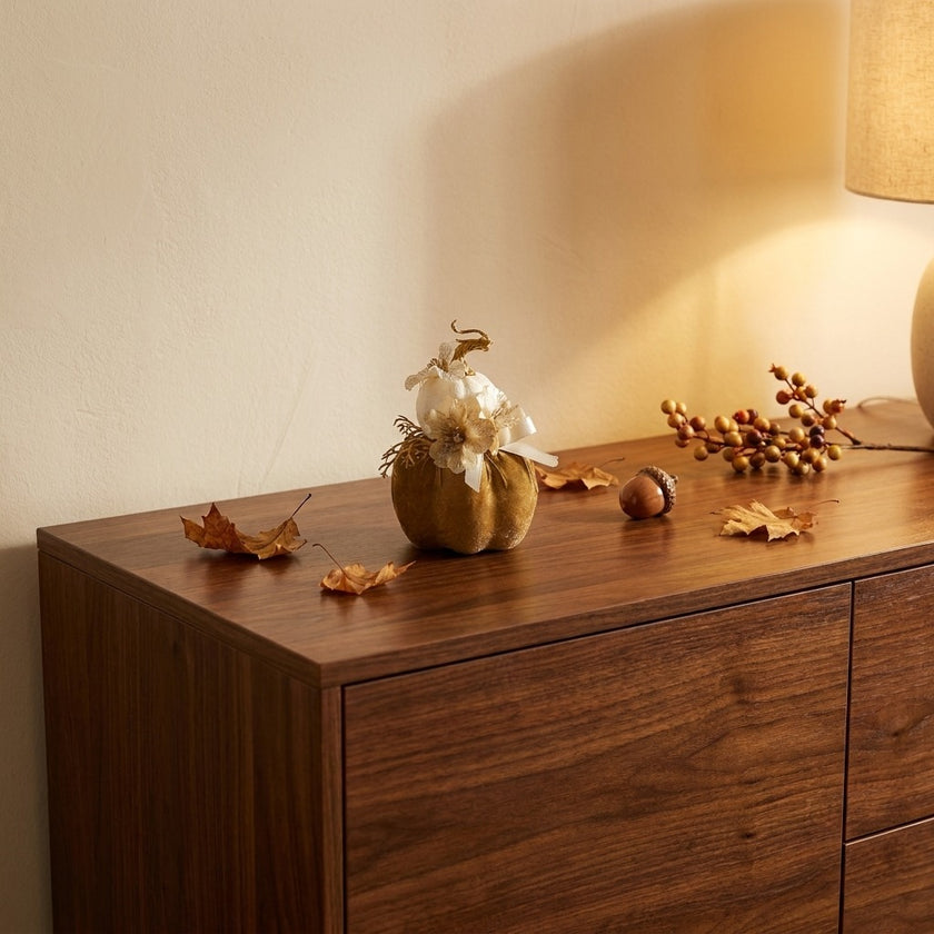 Dovleac decorativ catifelat bej 13cm